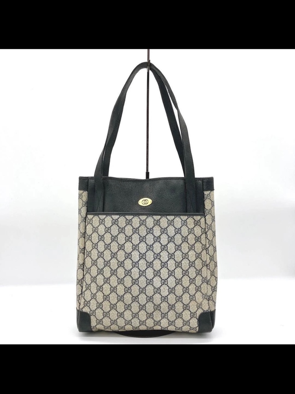 Gucci Beige GG Canvas Tote with Black Leather Trim